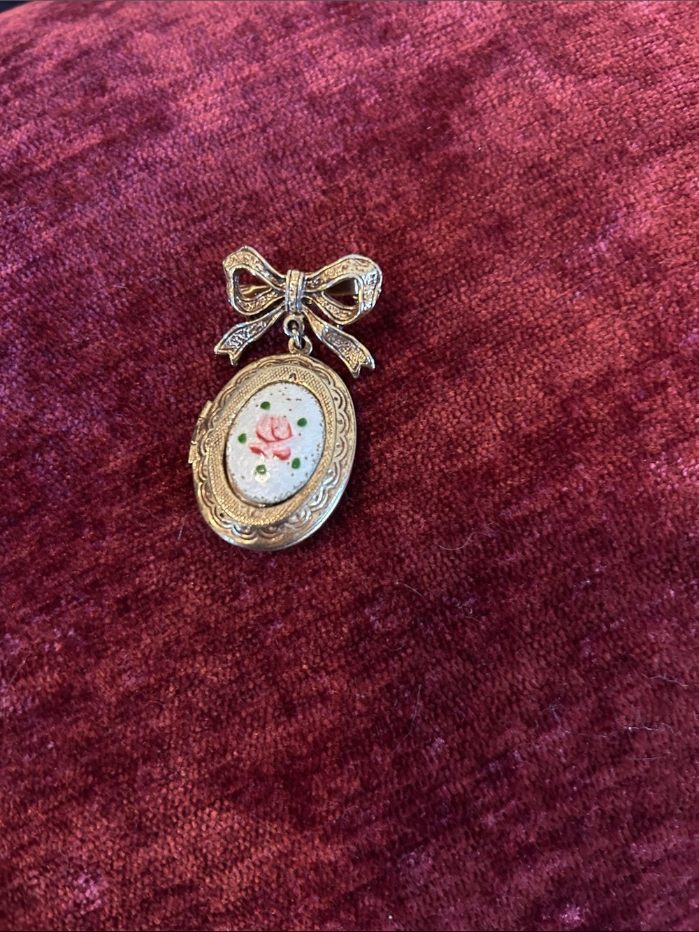 Vintage Pink Rose Bow Locket Pendant lapel Pin